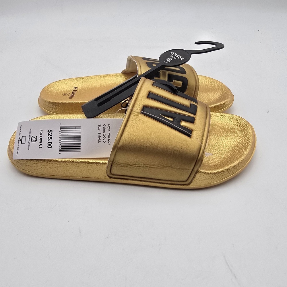 Reason Slide Sandals Mens Size 8 Gold ALL GOOD Slip On Shoes W8-M28 New